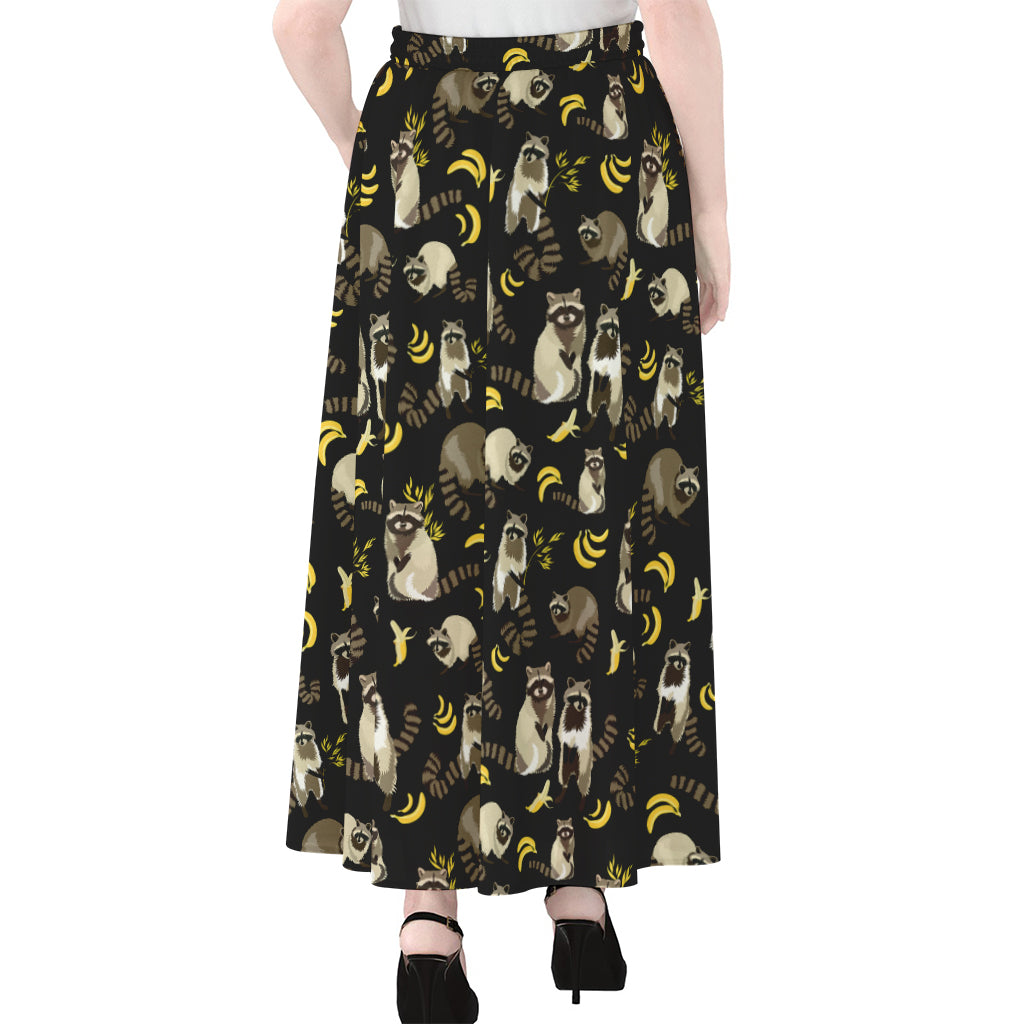 Raccoon And Banana Pattern Print Chiffon Maxi Skirt