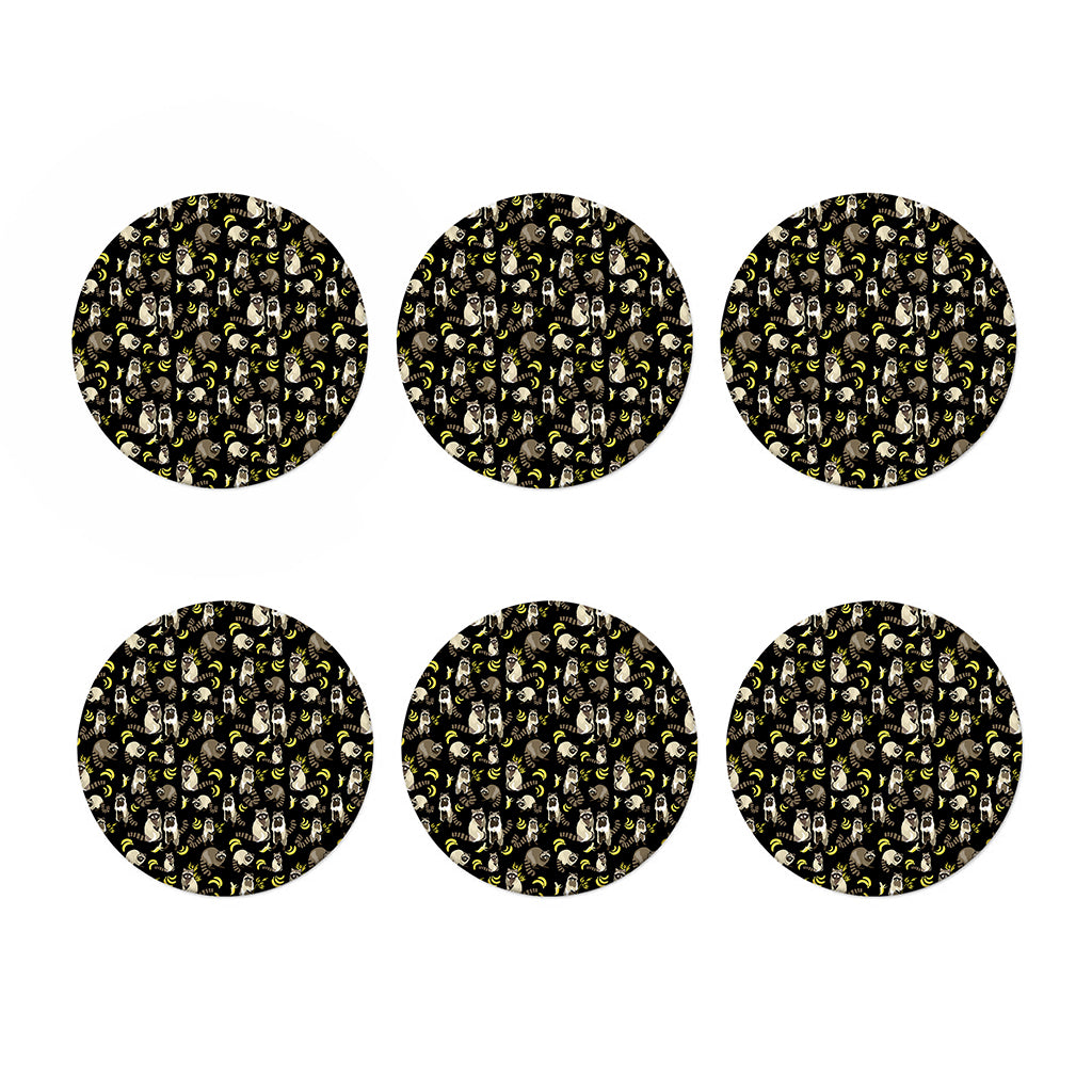 Raccoon And Banana Pattern Print Coaster Set