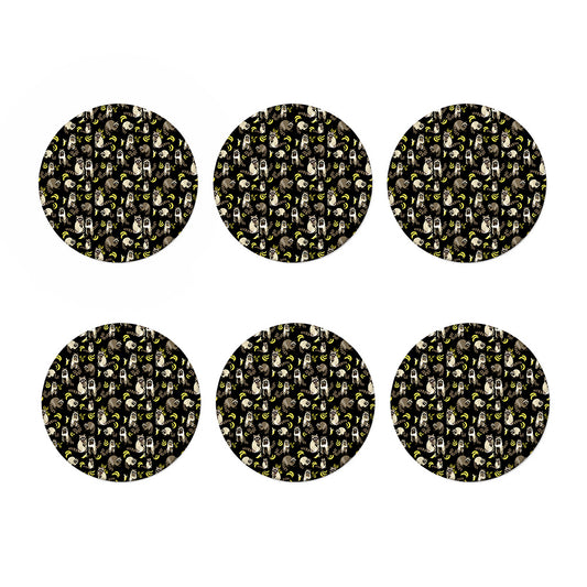 Raccoon And Banana Pattern Print Coaster Set