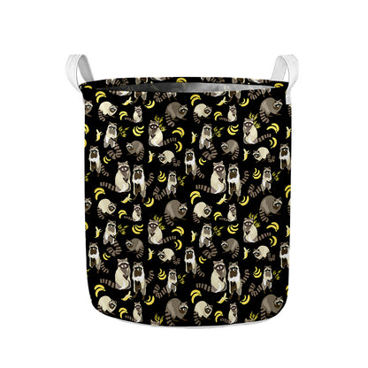 Raccoon And Banana Pattern Print Collapsible Laundry Basket