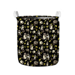 Raccoon And Banana Pattern Print Collapsible Laundry Basket