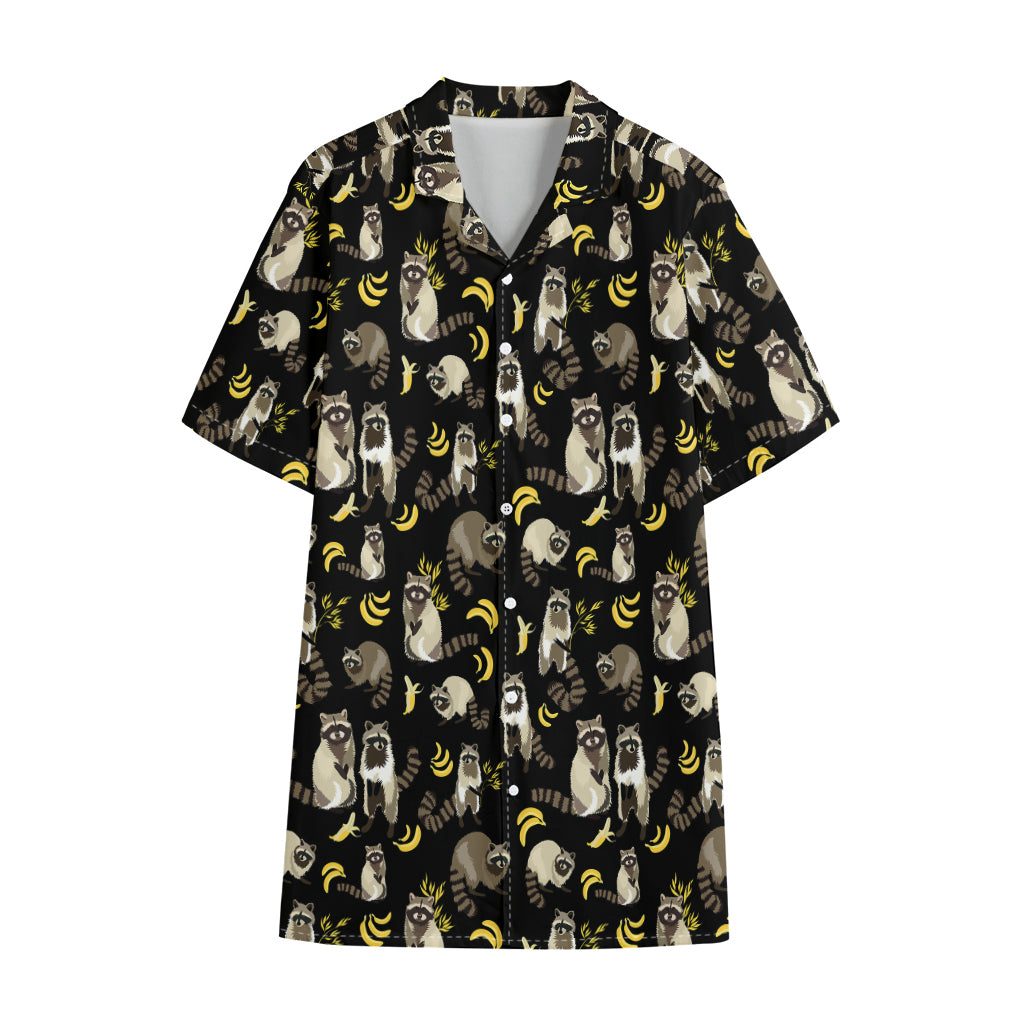 Raccoon And Banana Pattern Print Cotton Hawaiian Shirt