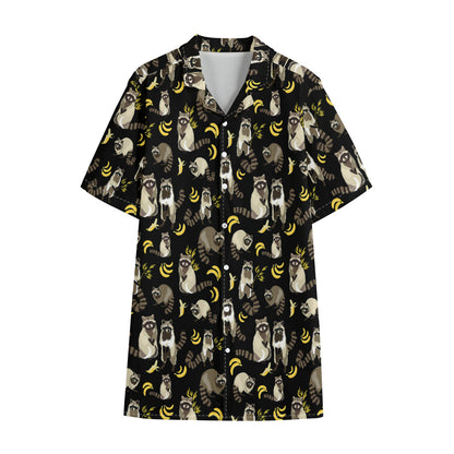 Raccoon And Banana Pattern Print Cotton Hawaiian Shirt