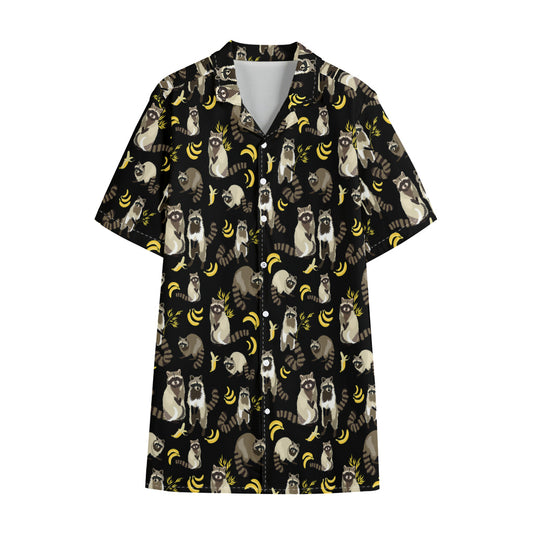 Raccoon And Banana Pattern Print Cotton Hawaiian Shirt