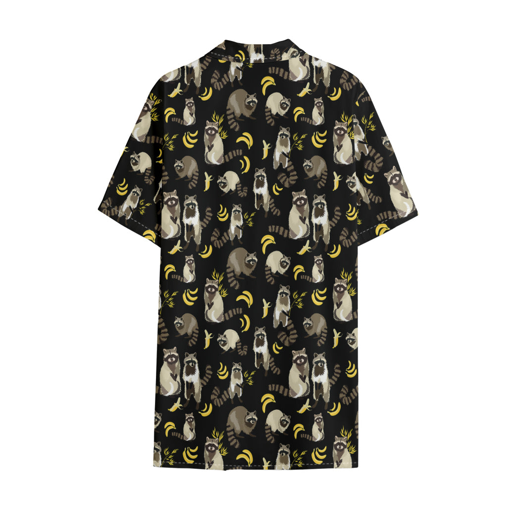 Raccoon And Banana Pattern Print Cotton Hawaiian Shirt