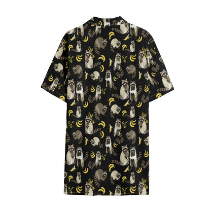 Raccoon And Banana Pattern Print Cotton Hawaiian Shirt