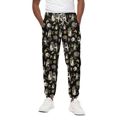 Raccoon And Banana Pattern Print Cotton Pants
