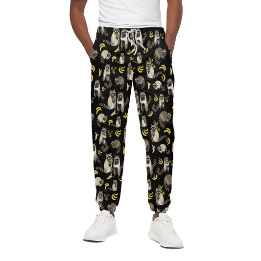 Raccoon And Banana Pattern Print Cotton Pants