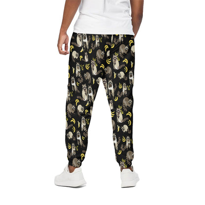 Raccoon And Banana Pattern Print Cotton Pants