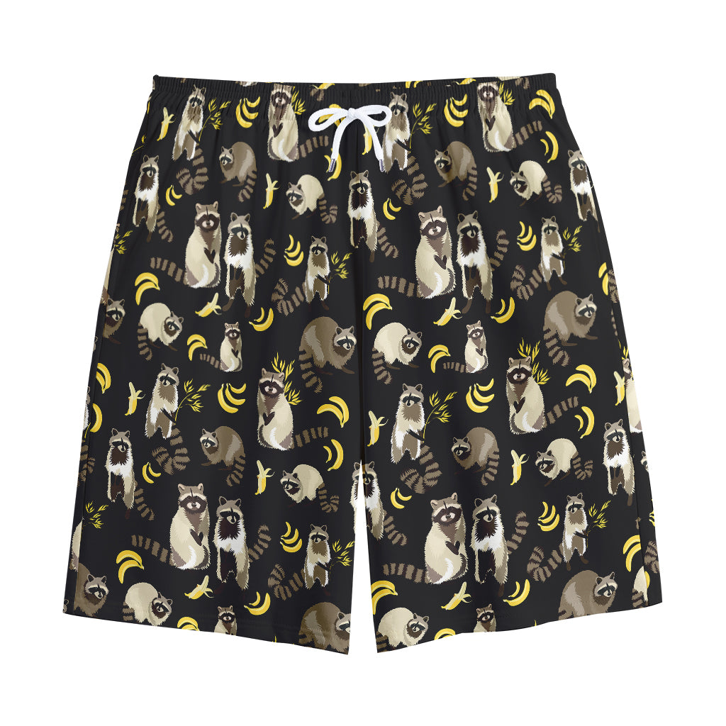 Raccoon And Banana Pattern Print Cotton Shorts