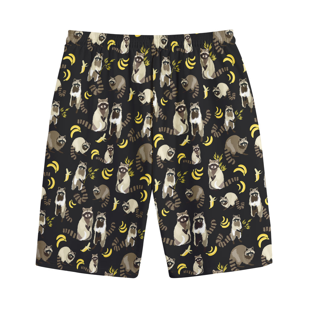 Raccoon And Banana Pattern Print Cotton Shorts