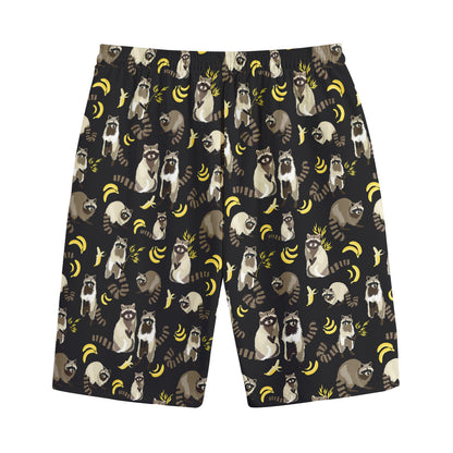 Raccoon And Banana Pattern Print Cotton Shorts