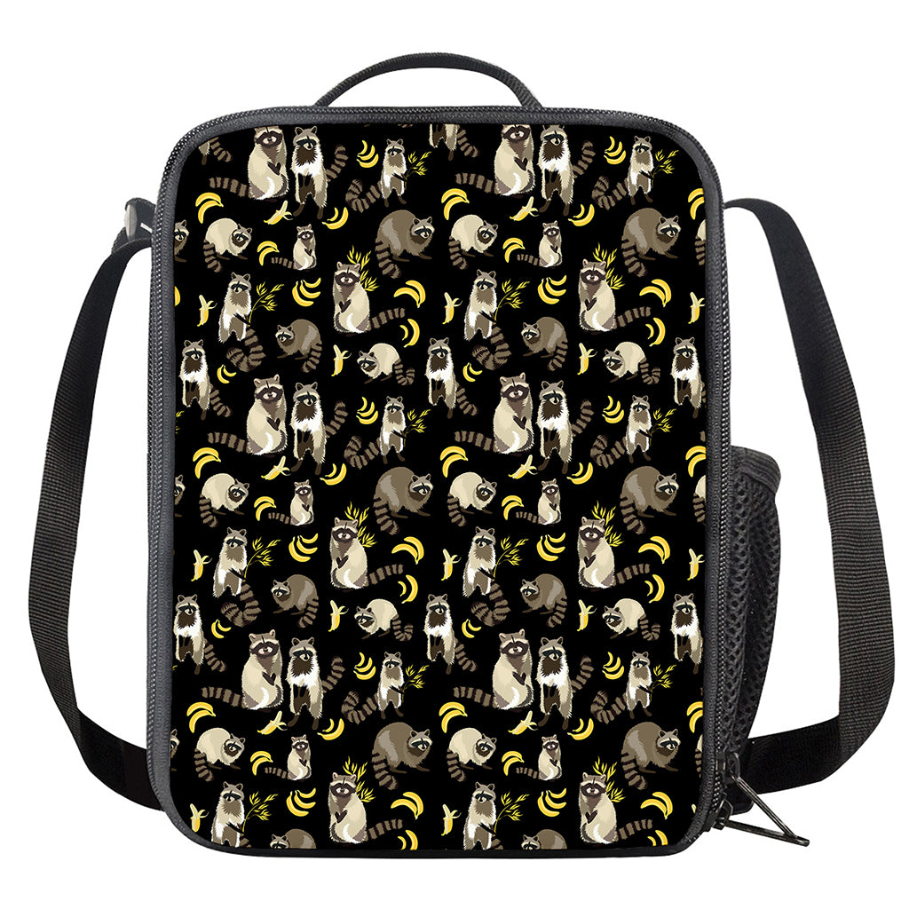 Raccoon And Banana Pattern Print Crossbody Lunch Bag