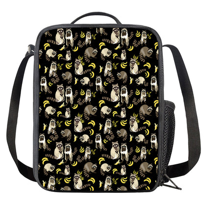 Raccoon And Banana Pattern Print Crossbody Lunch Bag
