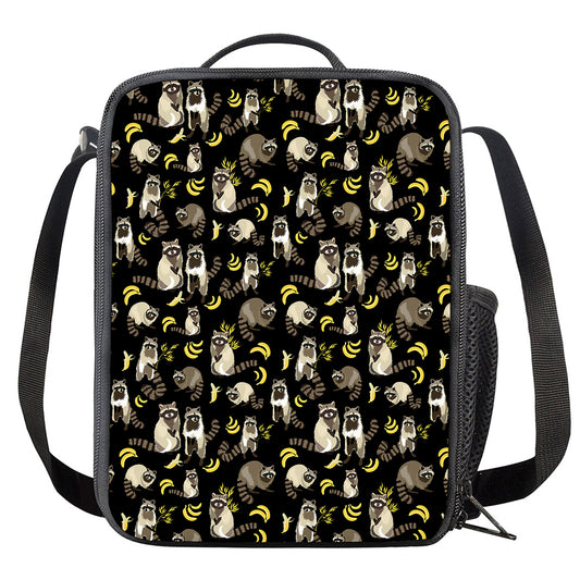Raccoon And Banana Pattern Print Crossbody Lunch Bag