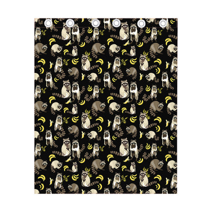 Raccoon And Banana Pattern Print Curtain
