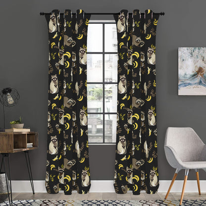 Raccoon And Banana Pattern Print Curtain