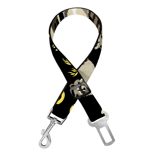 Raccoon And Banana Pattern Print Dog Seat Belt