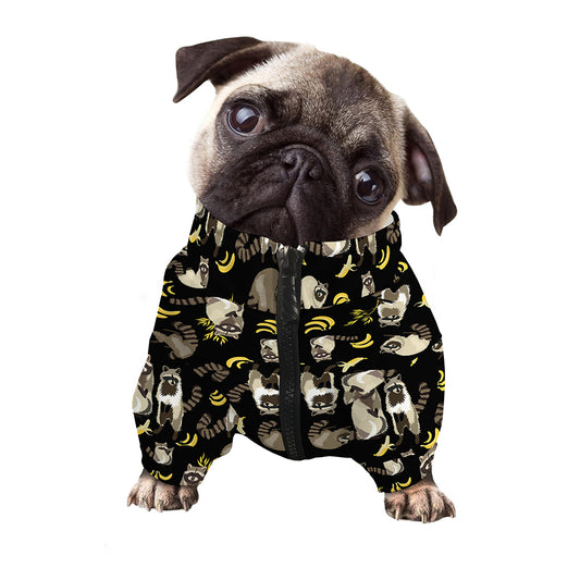 Raccoon And Banana Pattern Print Dog Zip Up Jacket