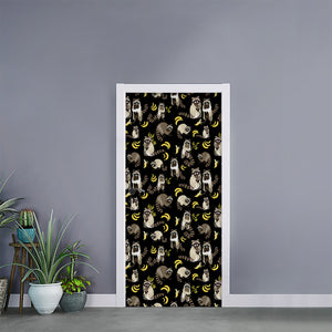 Raccoon And Banana Pattern Print Door Sticker