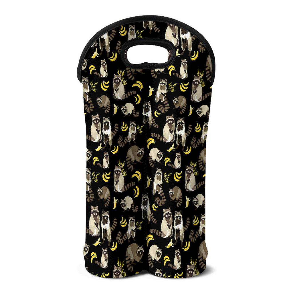 Raccoon And Banana Pattern Print Double Neoprene Wine Tote