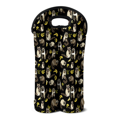 Raccoon And Banana Pattern Print Double Neoprene Wine Tote