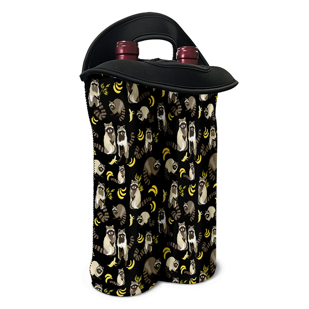 Raccoon And Banana Pattern Print Double Neoprene Wine Tote