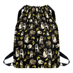 Raccoon And Banana Pattern Print Drawstring Backpack