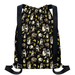 Raccoon And Banana Pattern Print Drawstring Backpack