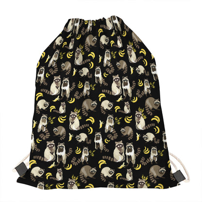 Raccoon And Banana Pattern Print Drawstring Bag