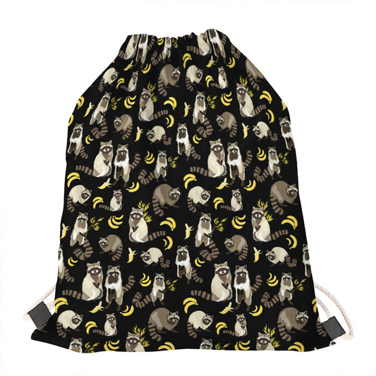 Raccoon And Banana Pattern Print Drawstring Bag