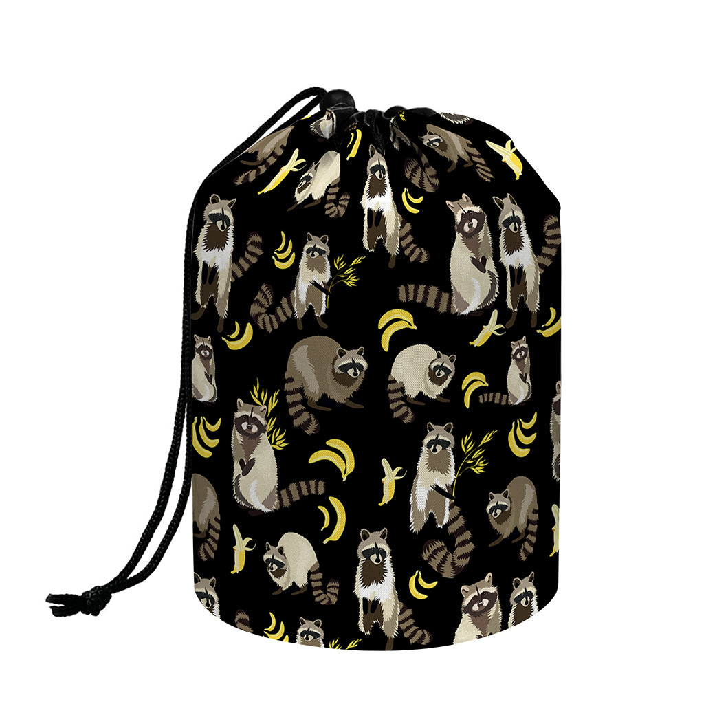 Raccoon And Banana Pattern Print Drawstring Makeup Bag