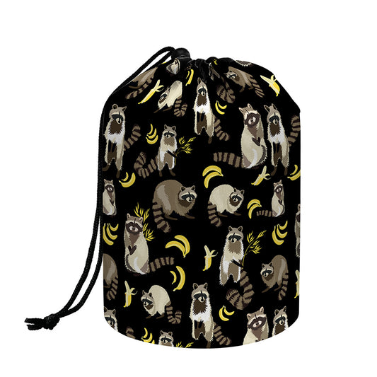 Raccoon And Banana Pattern Print Drawstring Makeup Bag