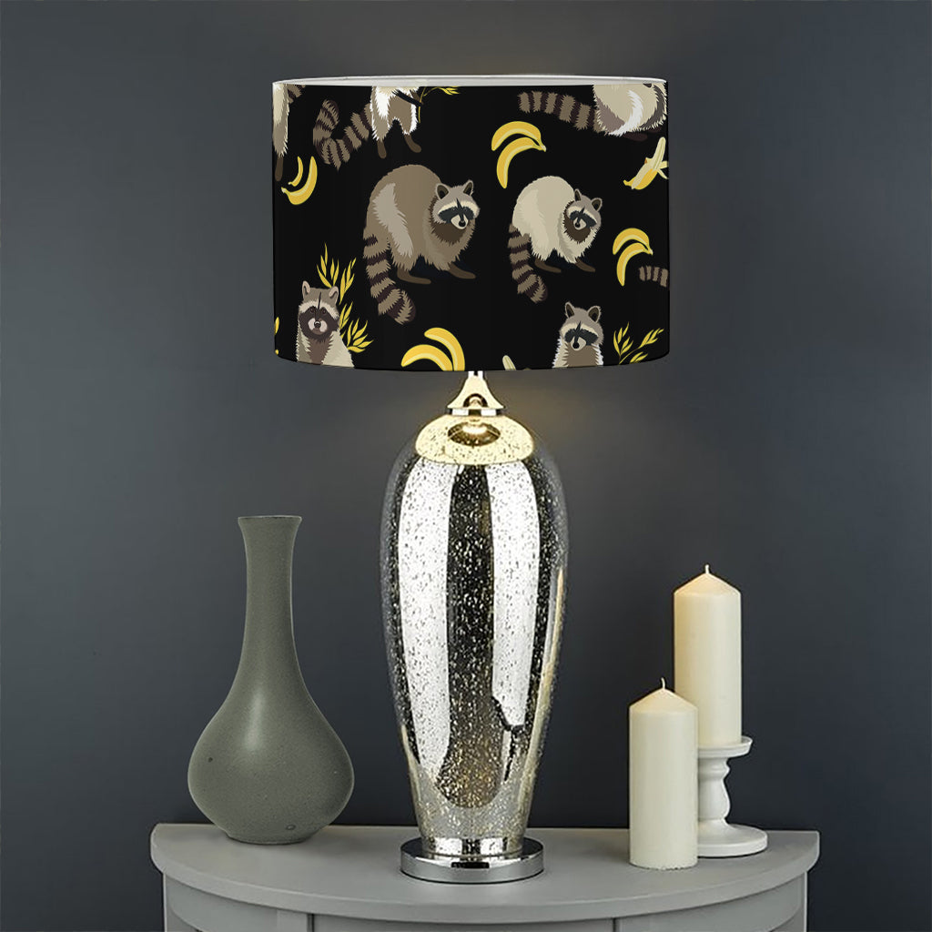 Raccoon And Banana Pattern Print Drum Lamp Shade