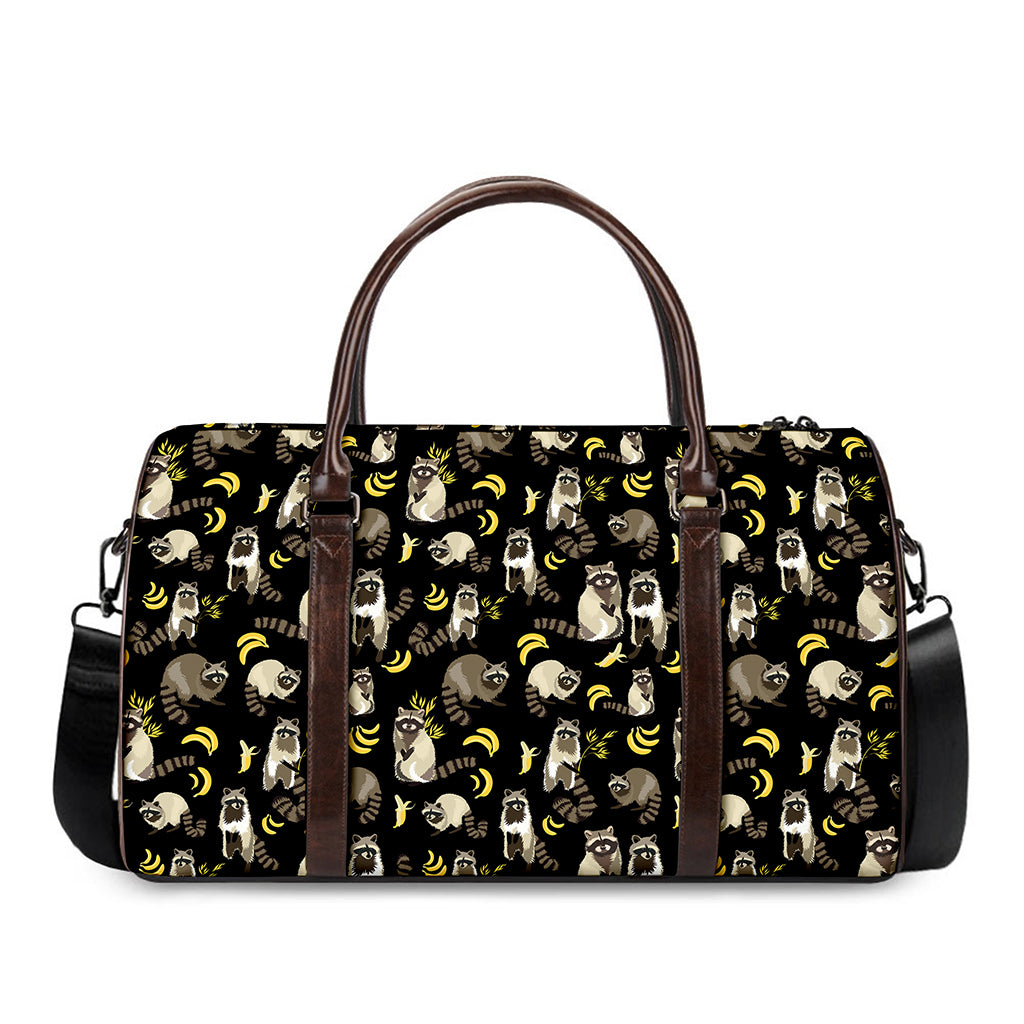 Raccoon And Banana Pattern Print Duffle Bag