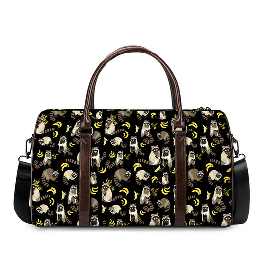Raccoon And Banana Pattern Print Duffle Bag