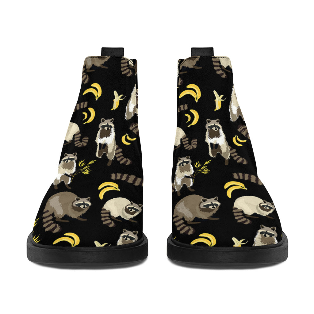 Raccoon And Banana Pattern Print Flat Ankle Boots