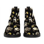 Raccoon And Banana Pattern Print Flat Ankle Boots