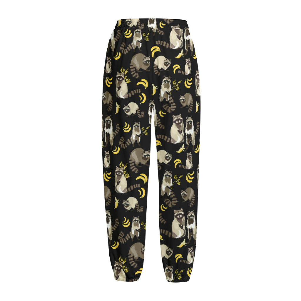 Raccoon And Banana Pattern Print Fleece Lined Knit Pants