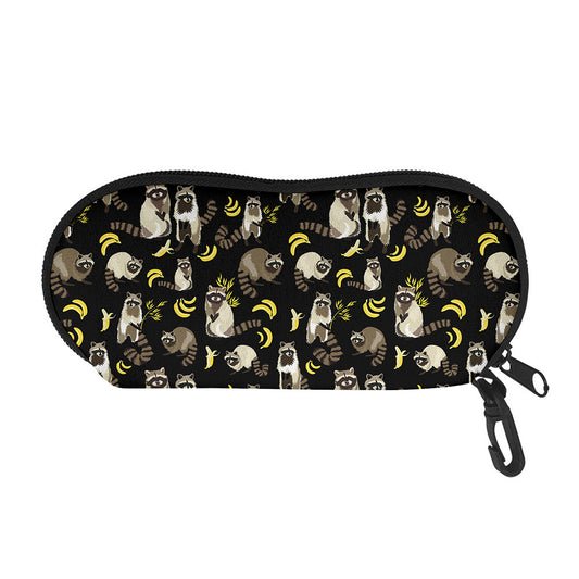 Raccoon And Banana Pattern Print Glasses Case