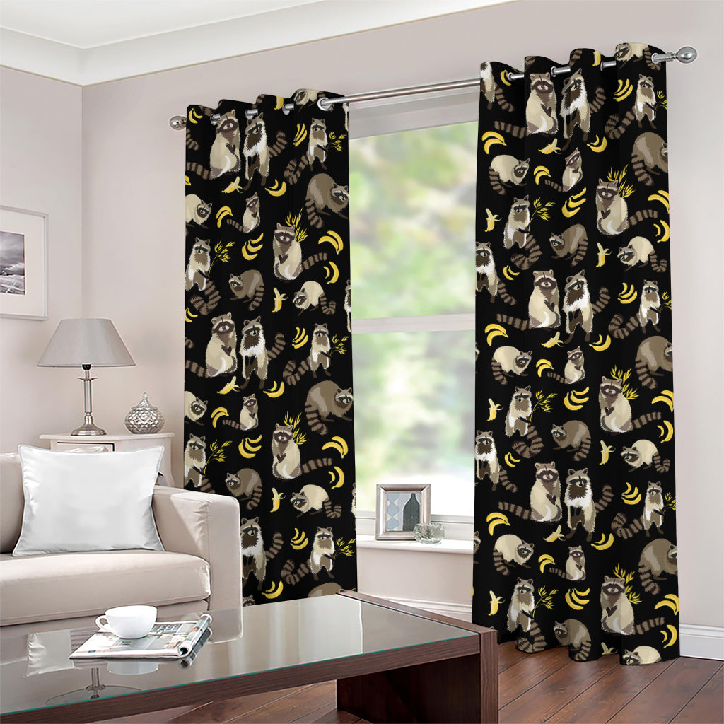 Raccoon And Banana Pattern Print Grommet Curtains