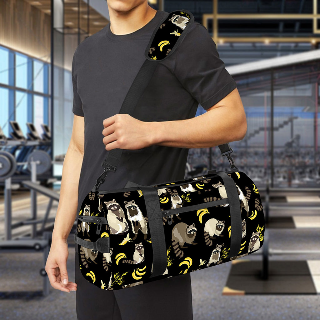 Raccoon And Banana Pattern Print Gym Bag