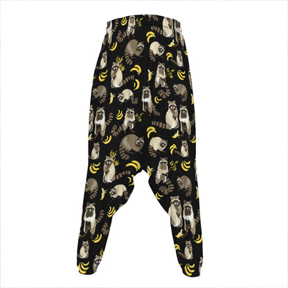 Raccoon And Banana Pattern Print Hammer Pants
