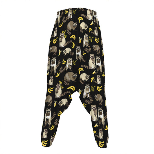 Raccoon And Banana Pattern Print Hammer Pants