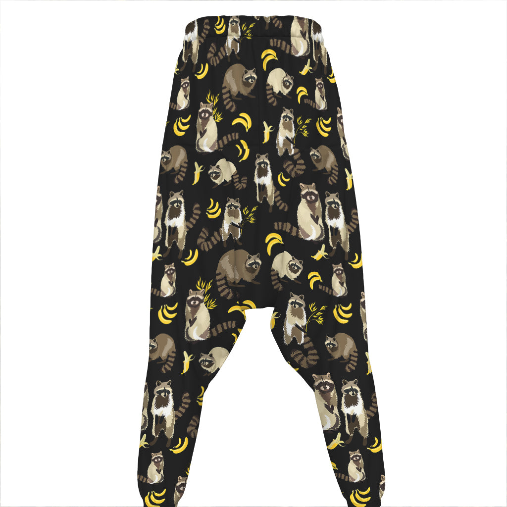 Raccoon And Banana Pattern Print Hammer Pants