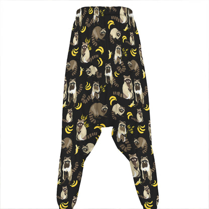 Raccoon And Banana Pattern Print Hammer Pants
