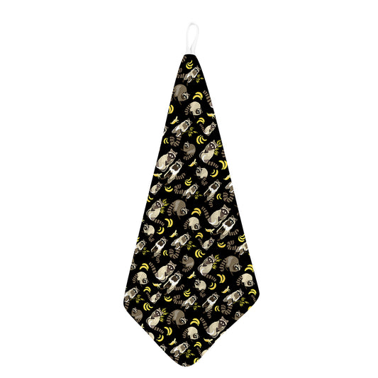 Raccoon And Banana Pattern Print Hand Towel