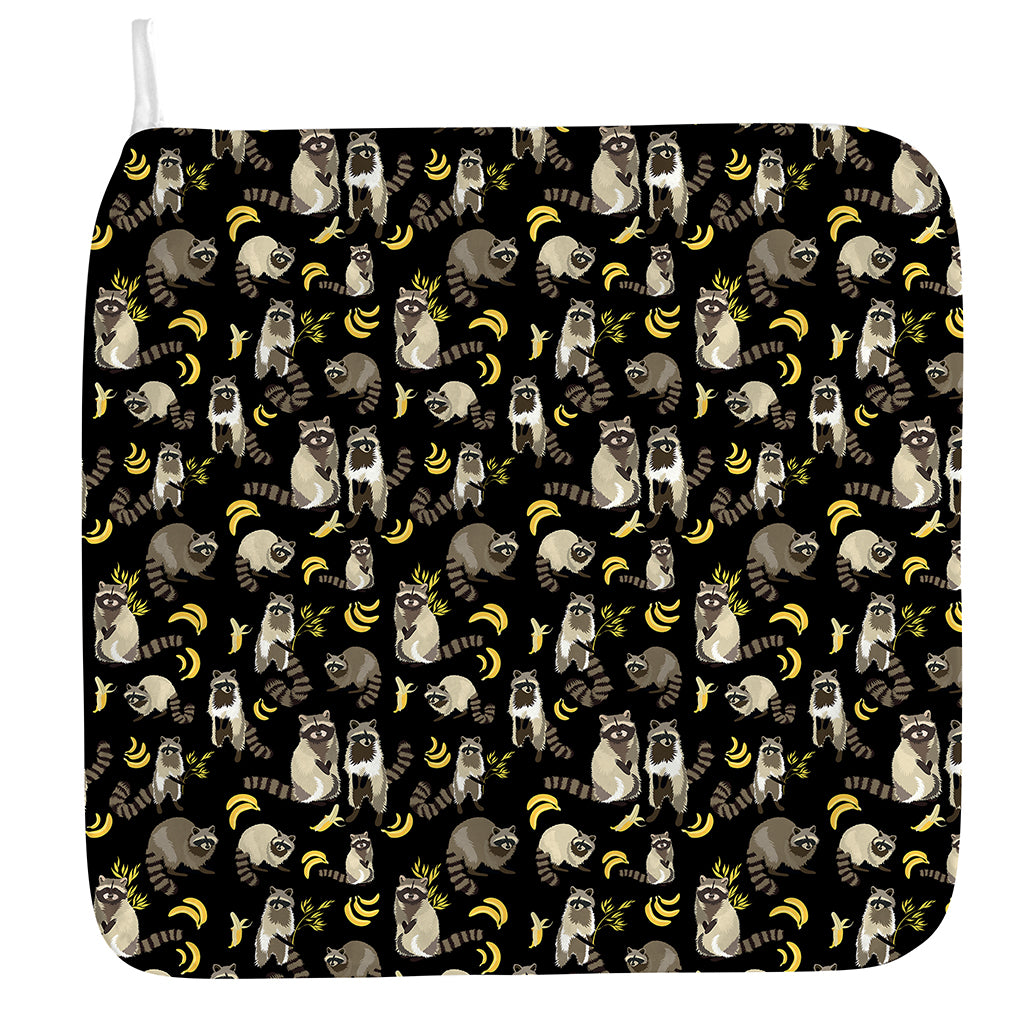 Raccoon And Banana Pattern Print Hand Towel