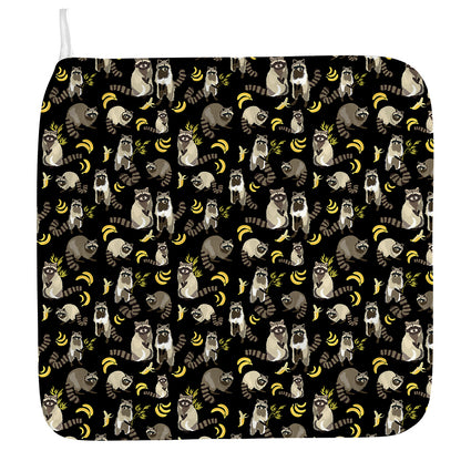 Raccoon And Banana Pattern Print Hand Towel