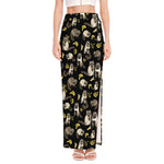 Raccoon And Banana Pattern Print High Slit Maxi Skirt